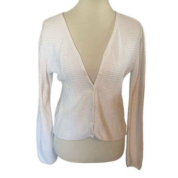 A. Byer White Knitted Long Sleeve Button Up Cropped Cardigan Size L - Picture 6 of 7